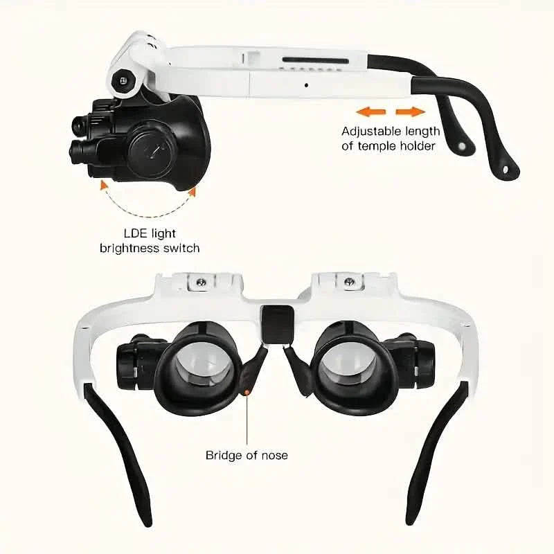 2-LED Head-Mounted Magnifier Glasses – 8x/15x/23x with Repair Light by DailySale
