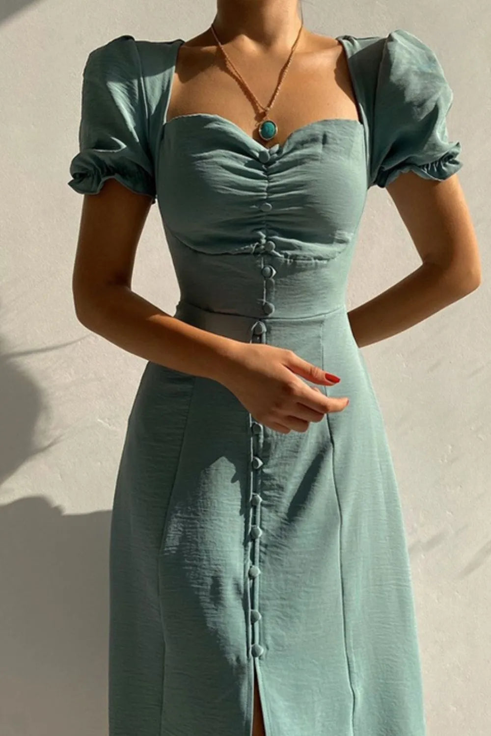 Sweetheart Neck Short Sleeve Dress by Shopiebay