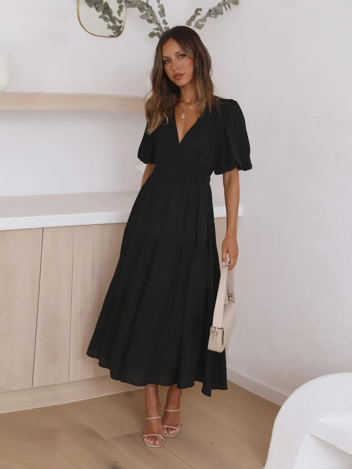 Tiered Surplice Half Sleeve Midi Dress by Shopiebay