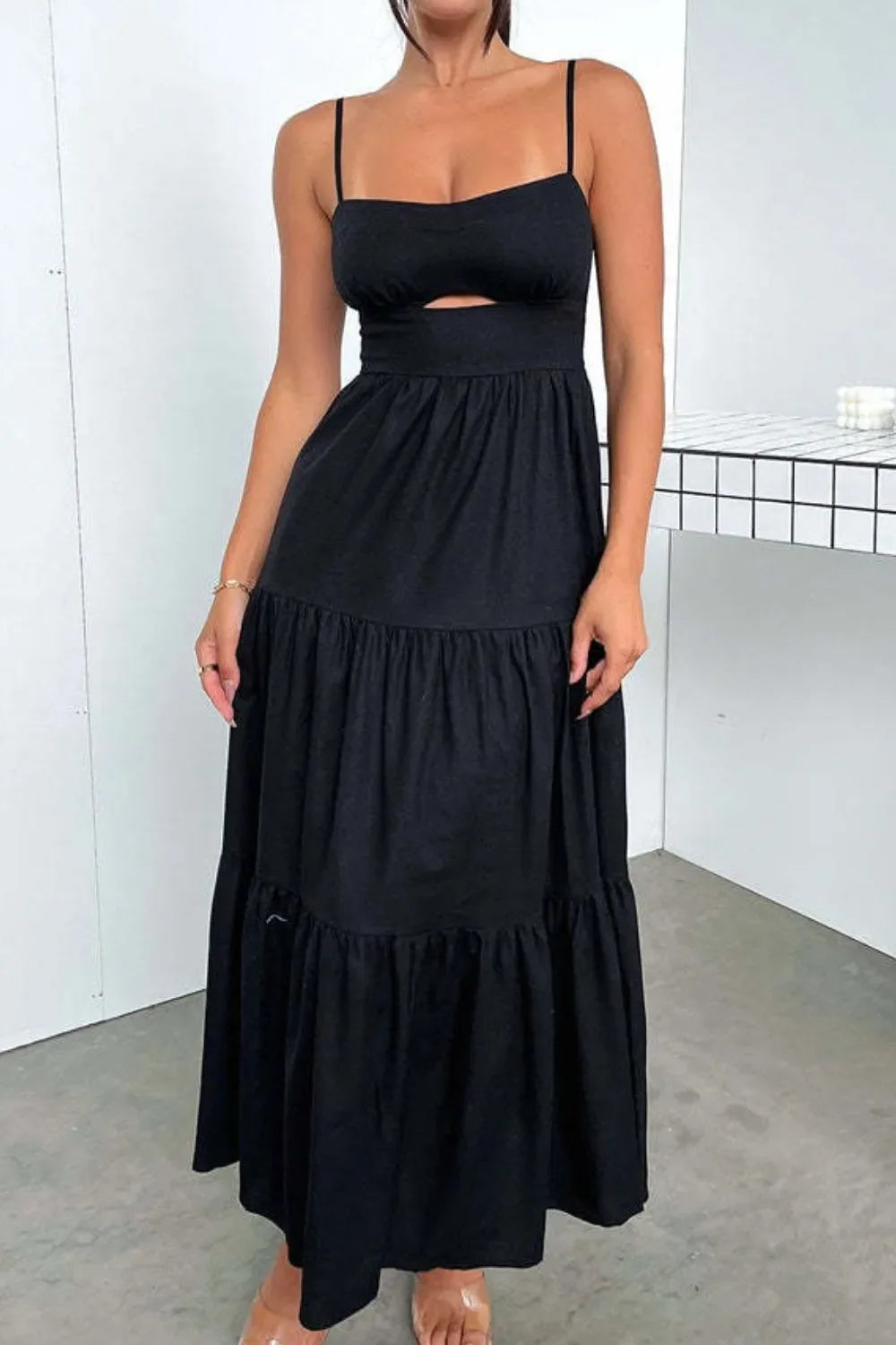 Cut-Out Tiered Dress with Spaghetti Straps by Shopiebay