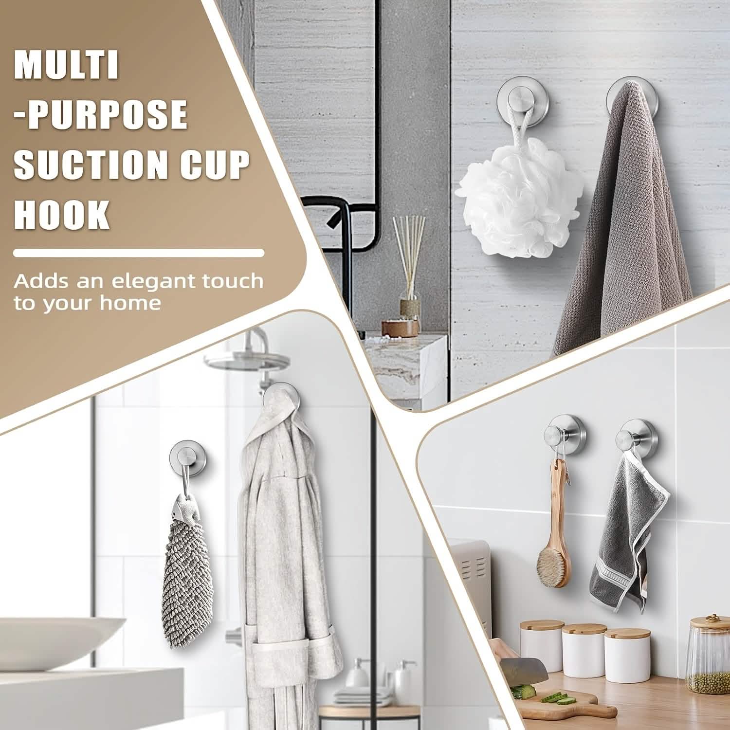 2-Pack: Strong Suction Cup Hooks – Silver Brushed Stainless Steel, No Drilling Required by DailySale