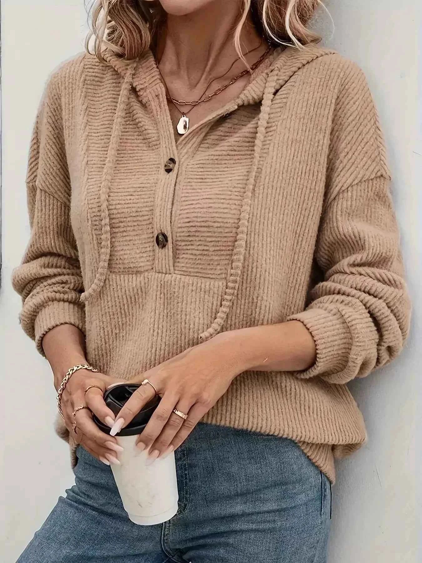 Button Front Drawstring Hoodie