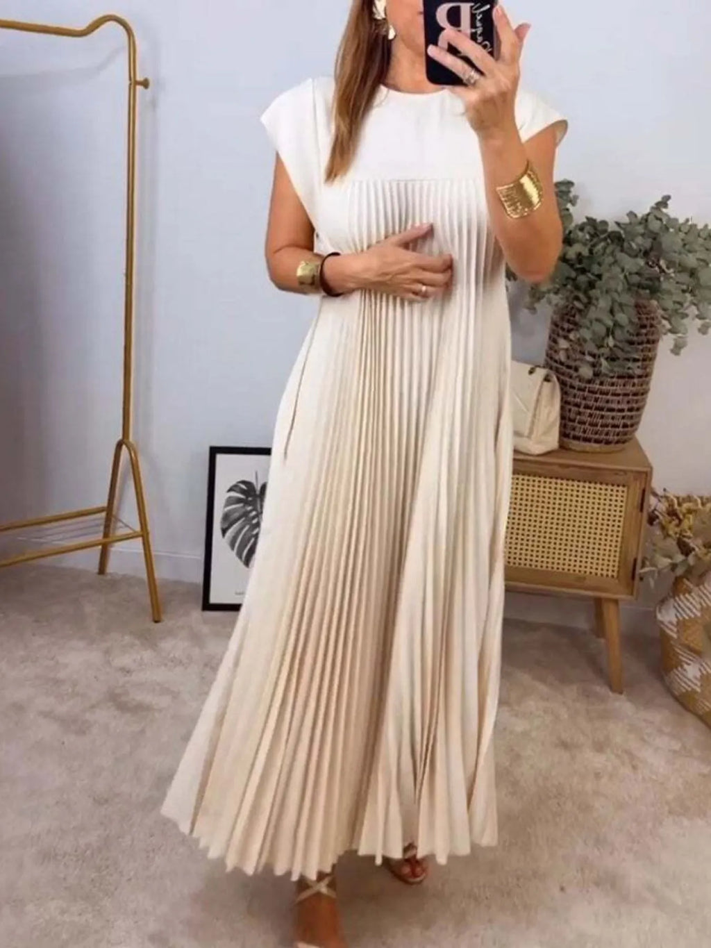 Pleated Round Neck Maxi Dress by Shopiebay