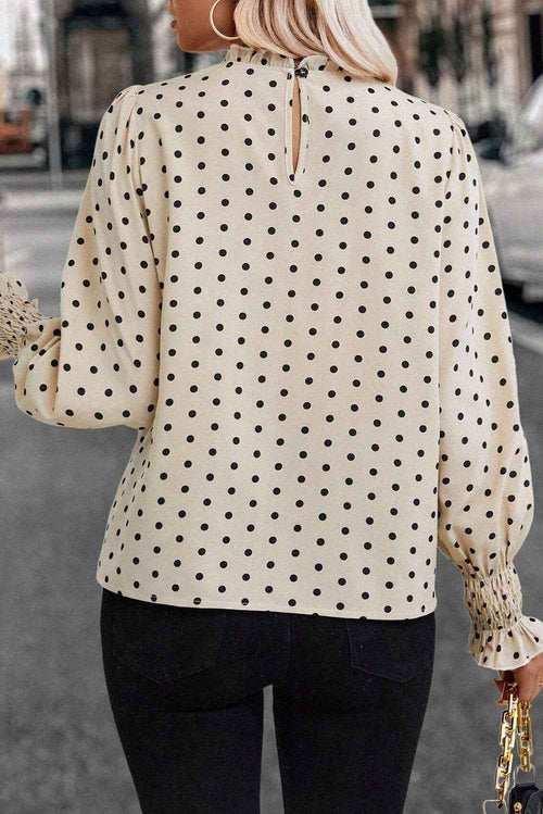 Apricot Polka Dot Print Frilled Collar Lantern Sleeve Blouse by Wild and Free Boutique