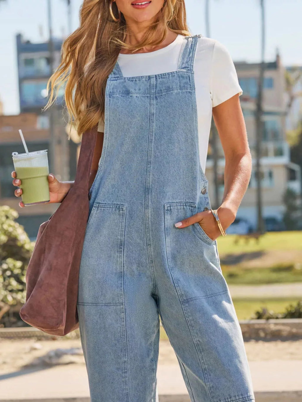Washed Wide Leg Denim Overalls