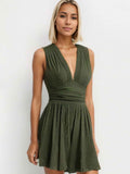 Ruched Plunge Sleeveless Romper