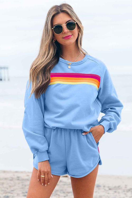 Beau Blue Accent Pullover and Shorts Two Piece Casual Set by Wild and Free Boutique