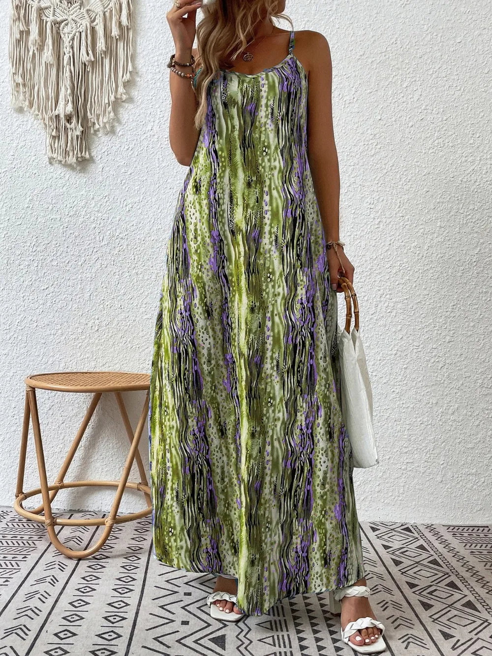 Printed Scoop Neck Maxi Cami Dress by Shopiebay