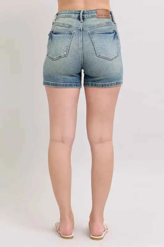 Judy Blue Full Size V-Front Vintage Wash Shorts Plus Size by Wild and Free Boutique