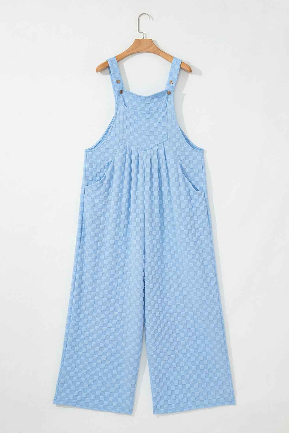 Beau Blue Checkered Pocket High Waist Wide Leg Overall