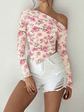 Floral Print Ruched One Shoulder Blouse