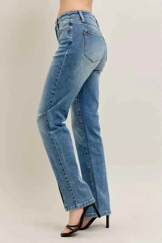 Judy Blue Full Size High Waist Vintage Wash Front Seam & Slit Straight Plus Size