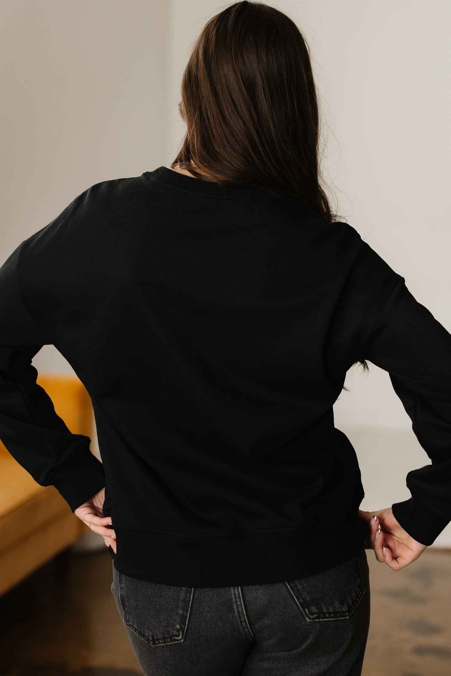 Black Chenille Game Day Graphic Drop Shoulder Sweatshirt