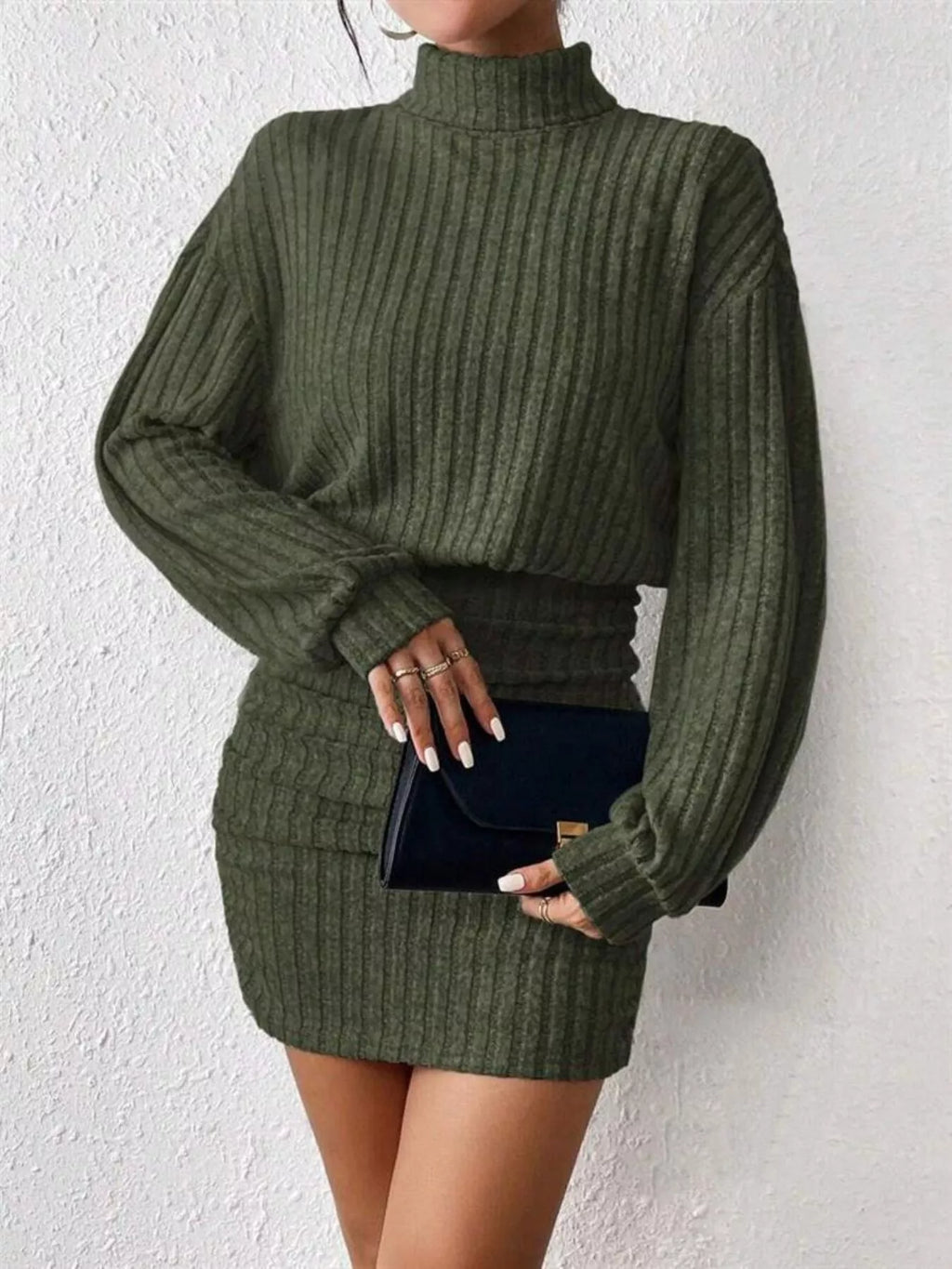 Ribbed Knit Turtleneck Bodycon Mini Dress by Shopiebay