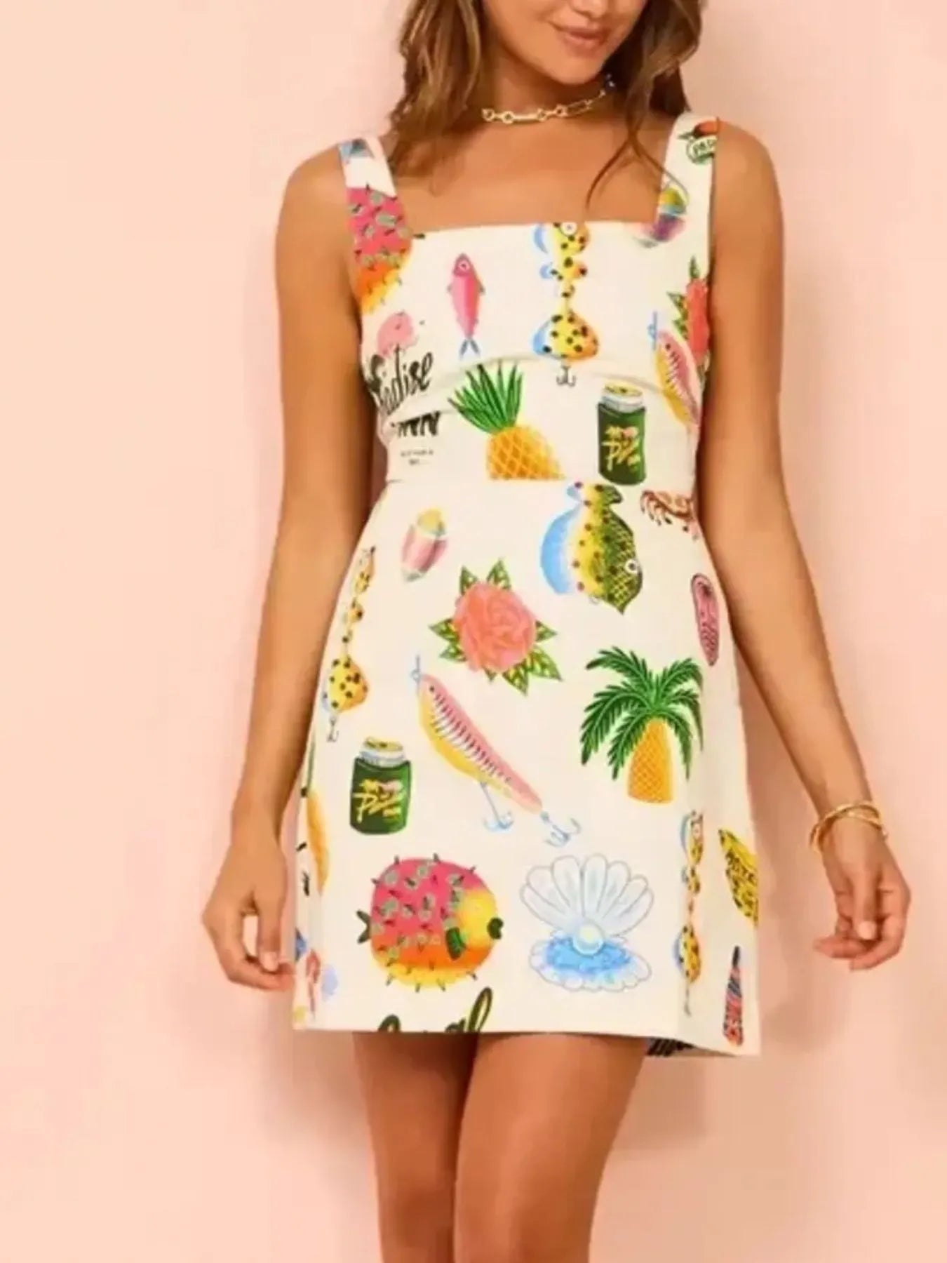 Printed Square Neck Summer Mini Dress by Shopiebay