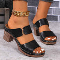 PU Leather Block Heel Sandals