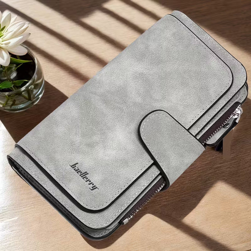 Vintage Faux Leather Long Wallet – Trifold Credit Card Holder with Snap & Zipper by DailySale