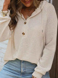 Casual Button Detail Waffle Knit Hoodie