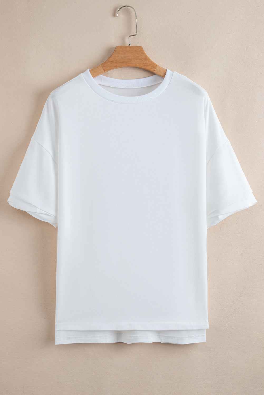 White Loose Half Sleeve Hi Low Hem T Shirt
