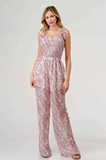 GeeGee Printed Tie Shoulder Wide Leg Jumpsuit