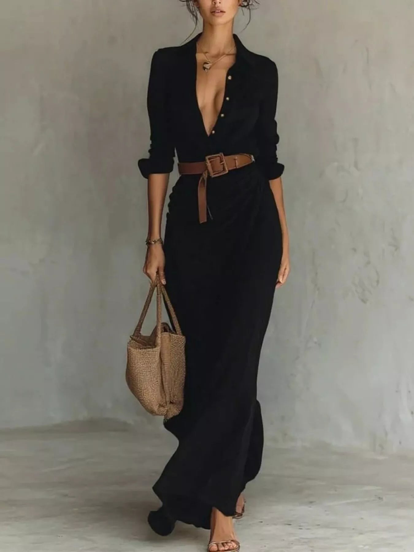 Ruched Long Sleeve Maxi Dress by Shopiebay