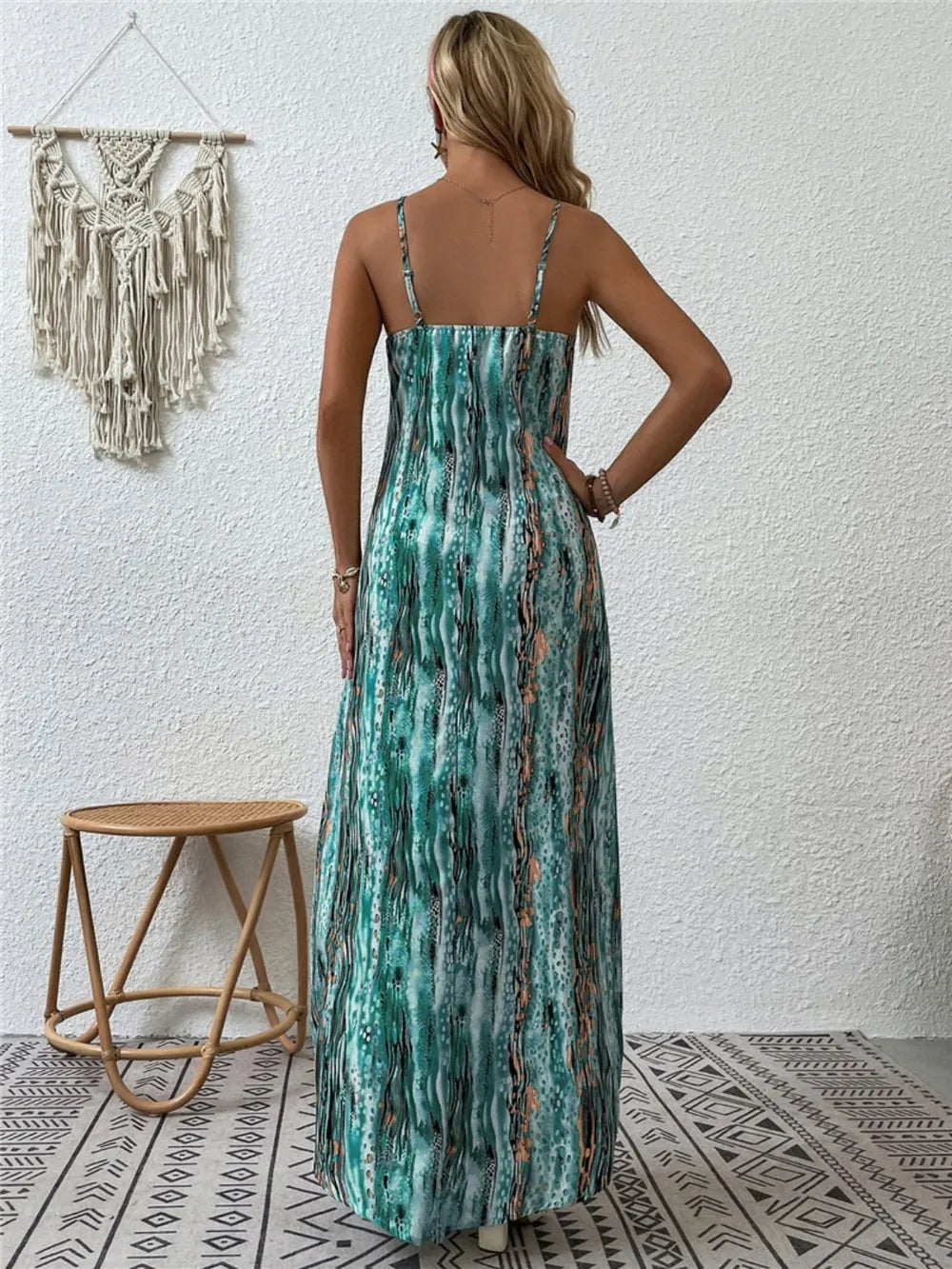 Printed Scoop Neck Maxi Cami Dress by Shopiebay