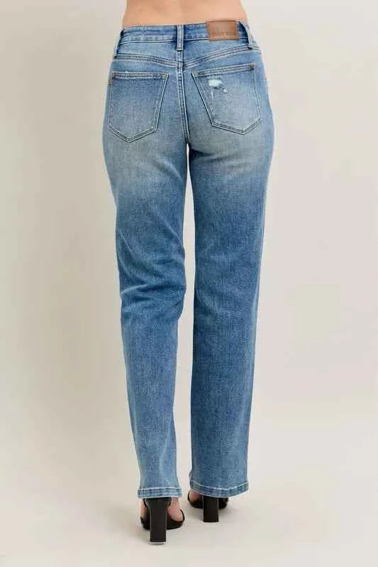 Judy Blue Full Size High Waist Vintage Wash Front Seam & Slit Straight Plus Size