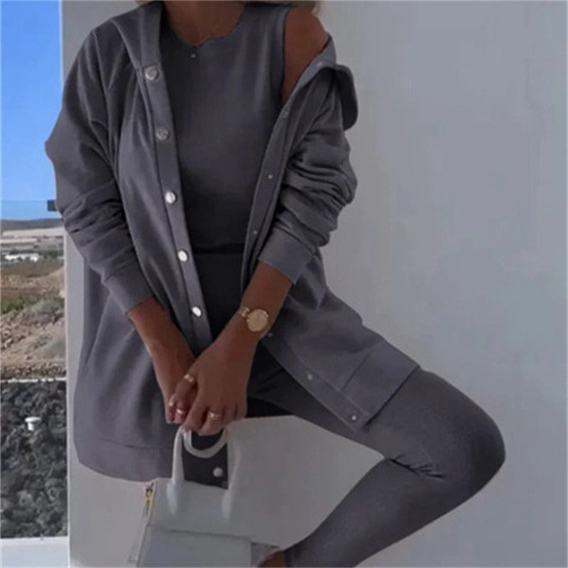 Women's Fashion Sports And Leisure Hooded Sweater Vest Pants Three-piece Set See size chart under “more details”