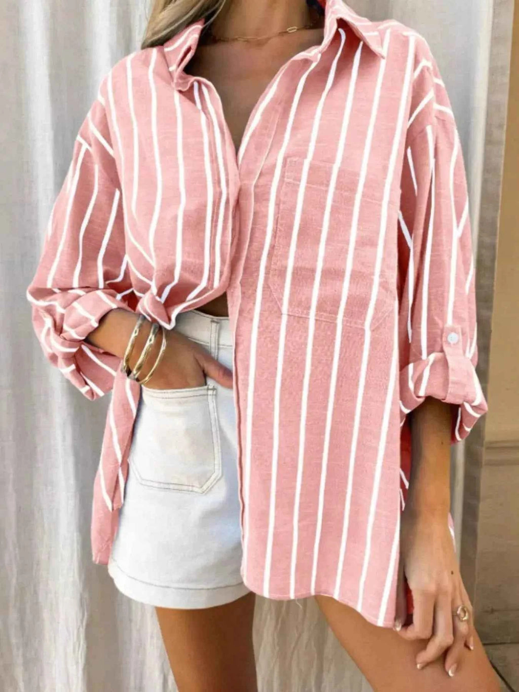 Pink Striped Oversized Button Down Shirt
