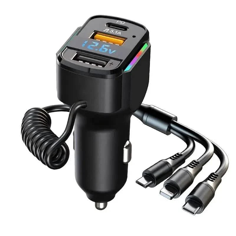 3-in-1 65W 3-port USB PD Fast Car Charger by DailySale