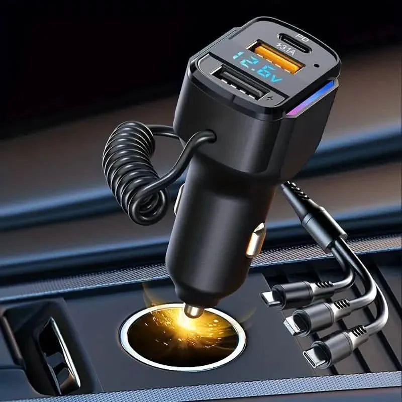 3-in-1 65W 3-port USB PD Fast Car Charger by DailySale