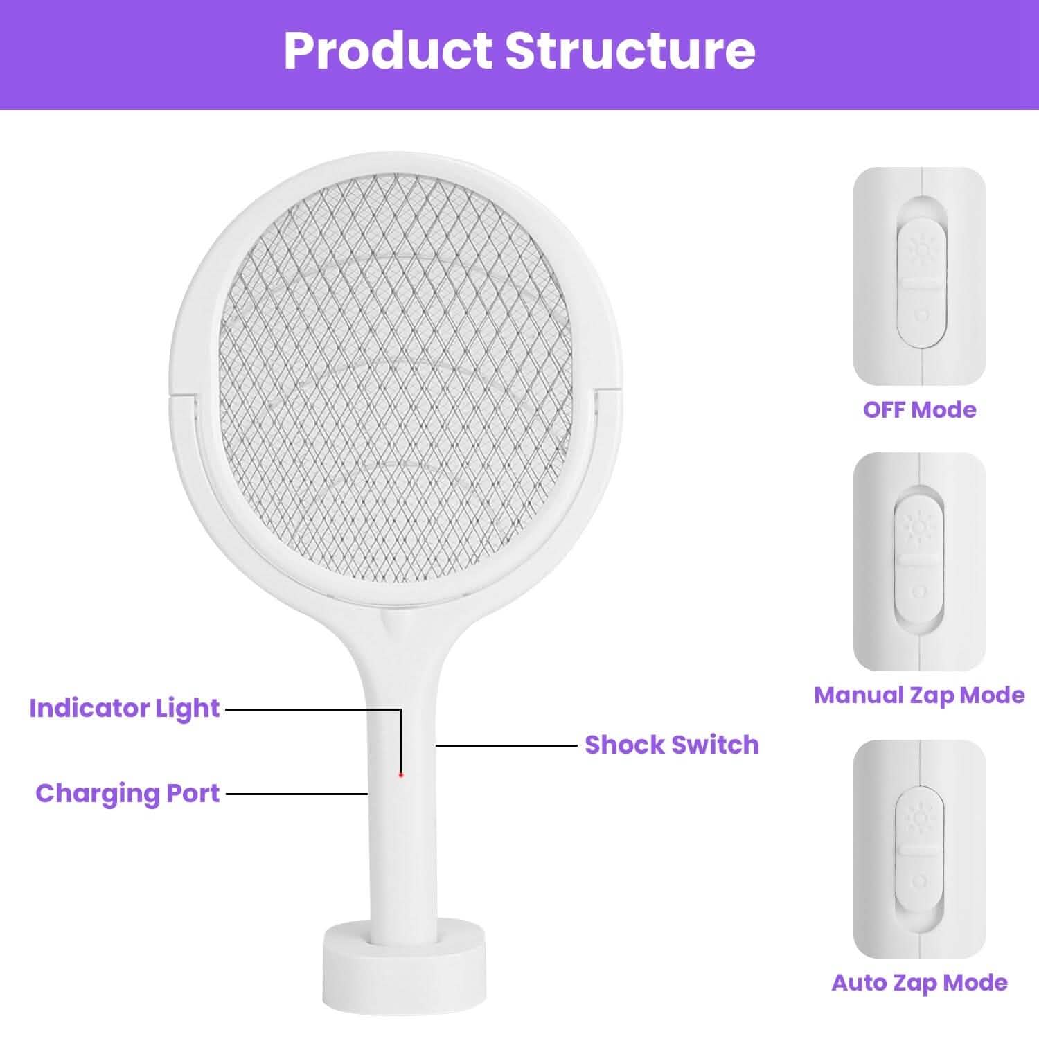 3-in-1 90º Rotating Electric Bug Zapper Racket by DailySale