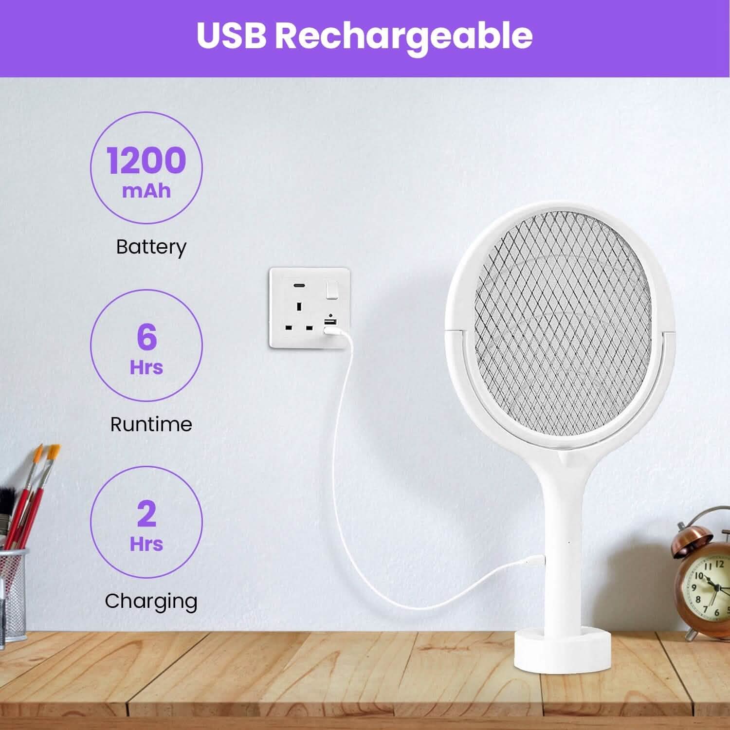 3-in-1 90º Rotating Electric Bug Zapper Racket by DailySale
