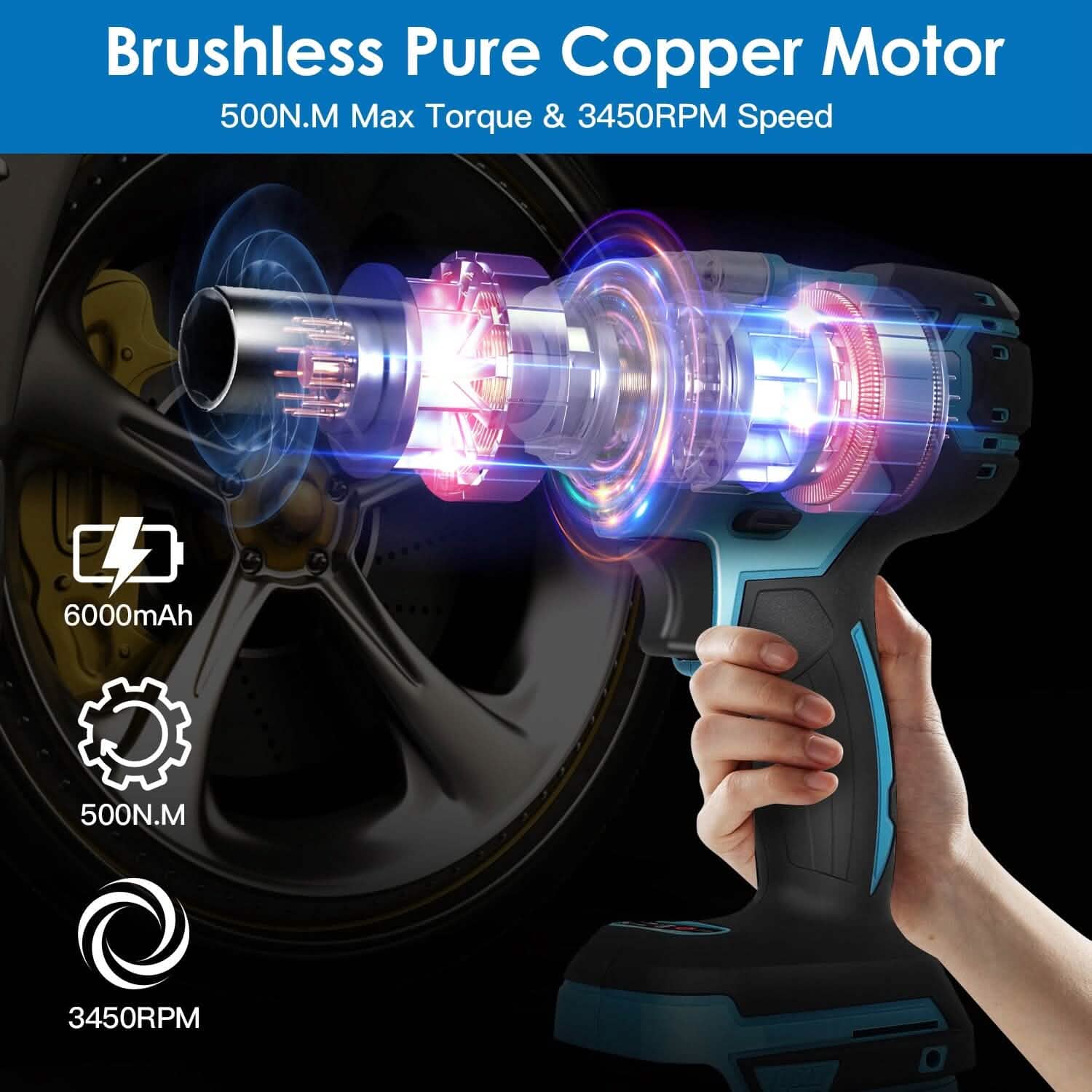 3-In-1 Cordless Electric Impact Wrench Drill Screwdriver with Brushless Motor Max 3450RPM Variable Speed by DailySale