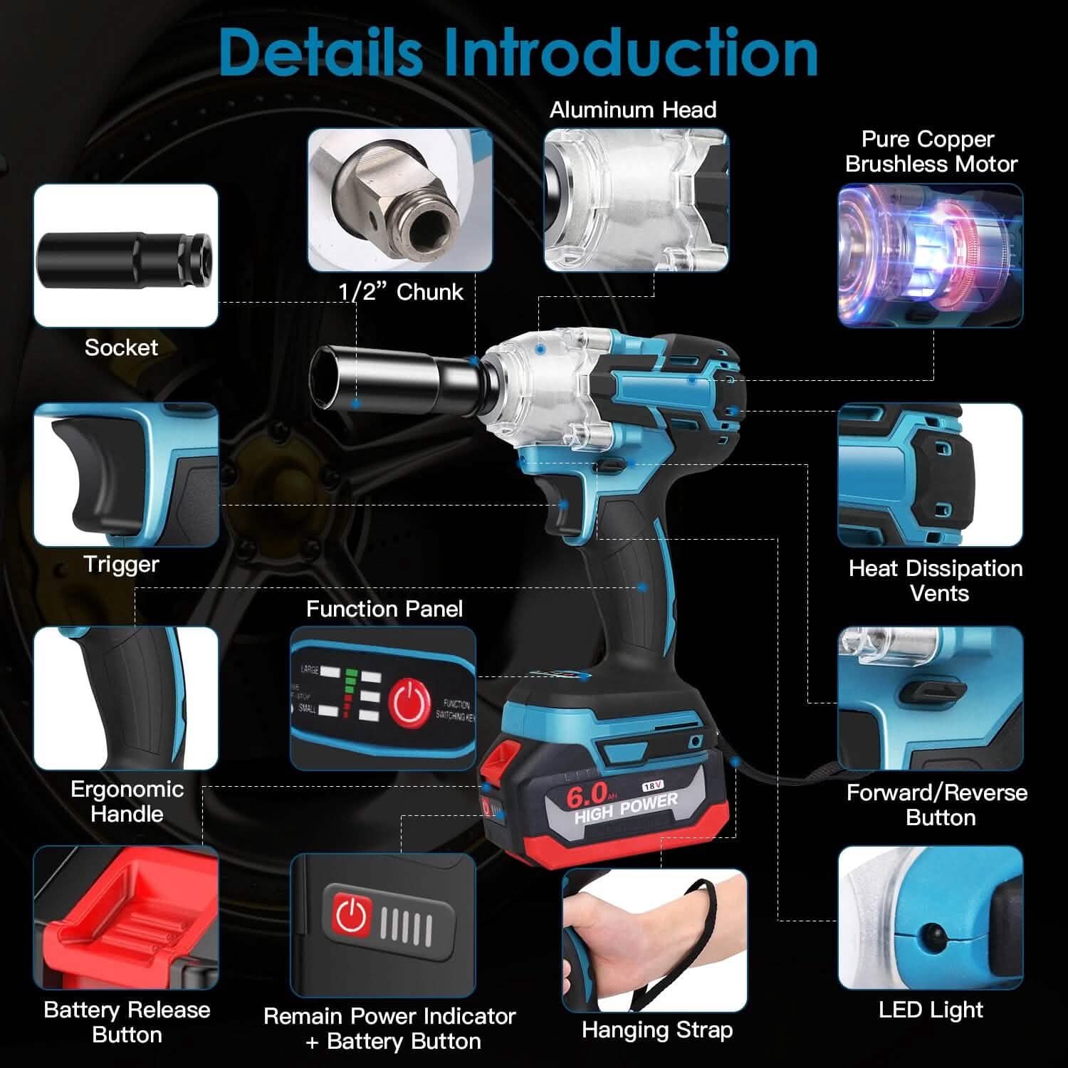 3-In-1 Cordless Electric Impact Wrench Drill Screwdriver with Brushless Motor Max 3450RPM Variable Speed by DailySale