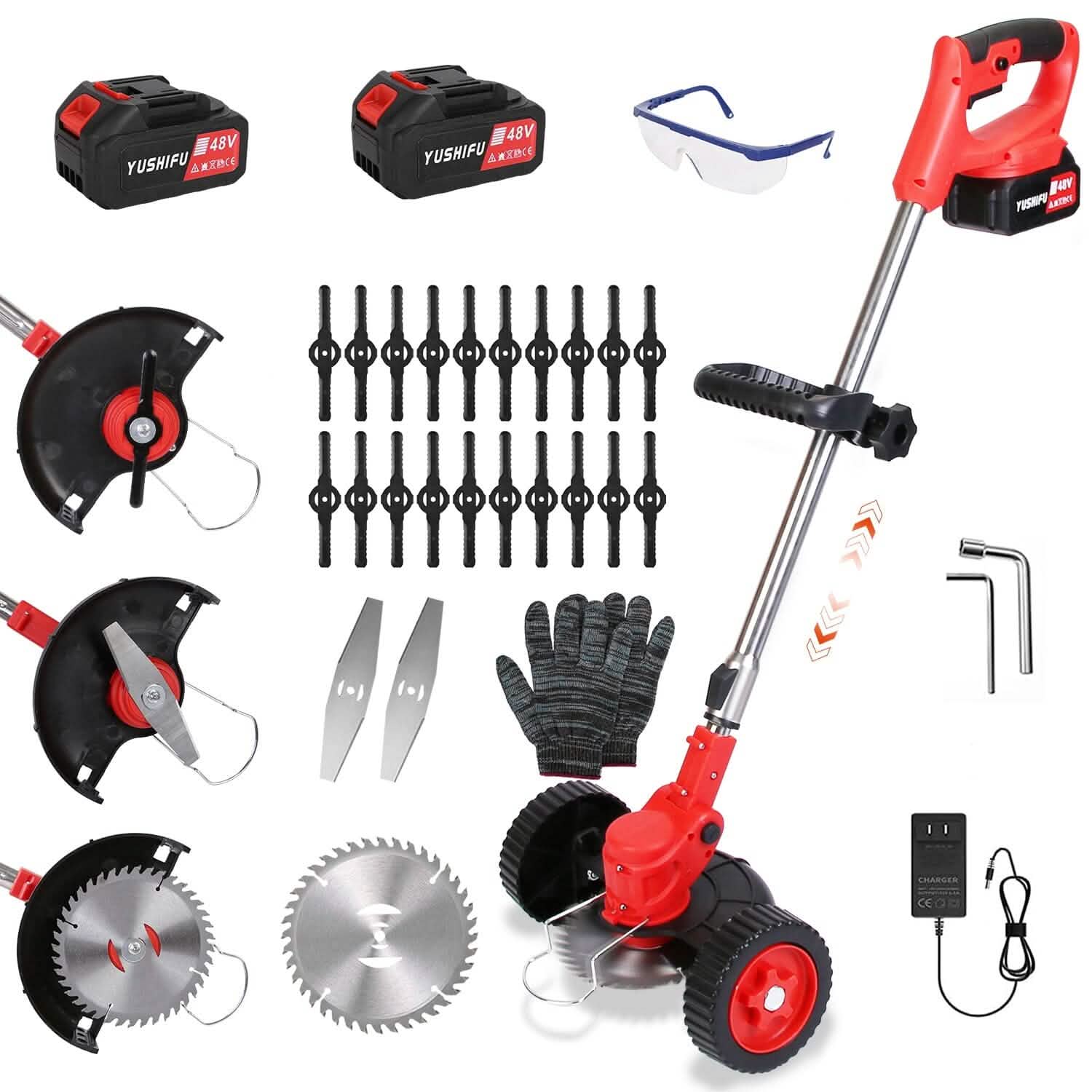 3-in-1 Electric Cordless Grass Wacker Battery Powered Grass Trimmer with Wheels Adjustable Head with 2-Pieces 2500mAh Batteries by DailySale