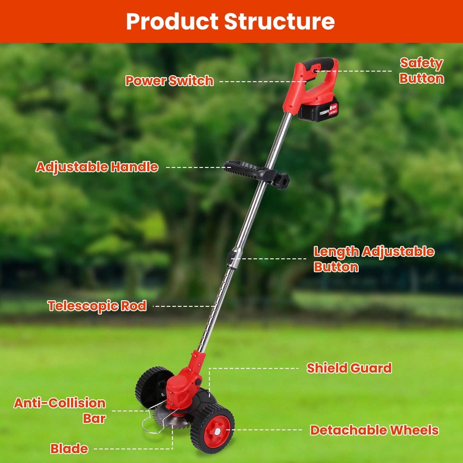 3-in-1 Electric Cordless Grass Wacker Battery Powered Grass Trimmer with Wheels Adjustable Head with 2-Pieces 2500mAh Batteries by DailySale