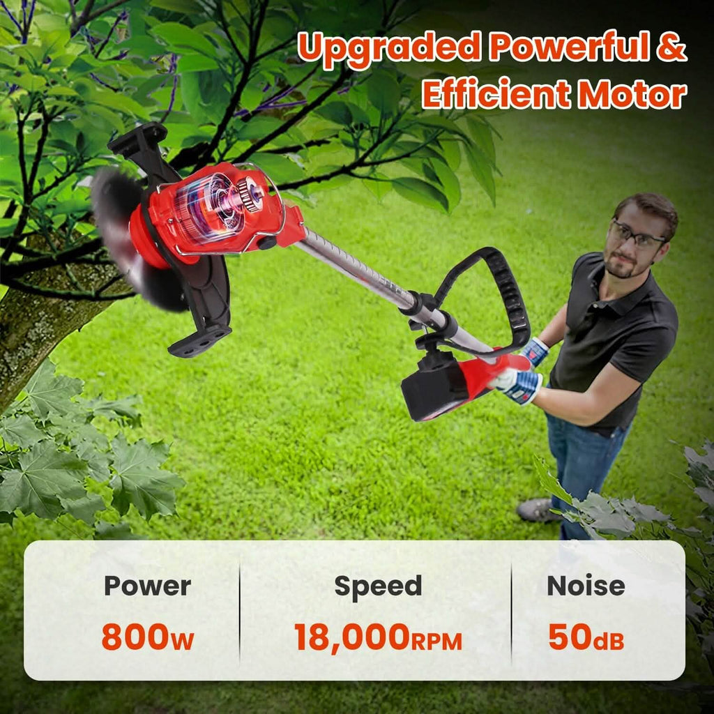3-in-1 Electric Cordless Grass Wacker Battery Powered Grass Trimmer with Wheels Adjustable Head with 2-Pieces 2500mAh Batteries by DailySale