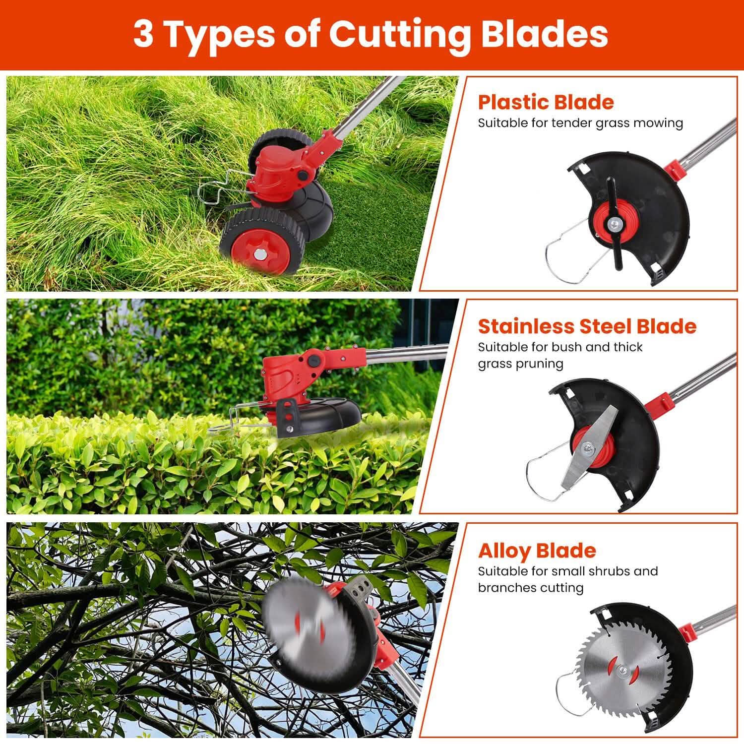 3-in-1 Electric Cordless Grass Wacker Battery Powered Grass Trimmer with Wheels Adjustable Head with 2-Pieces 2500mAh Batteries by DailySale