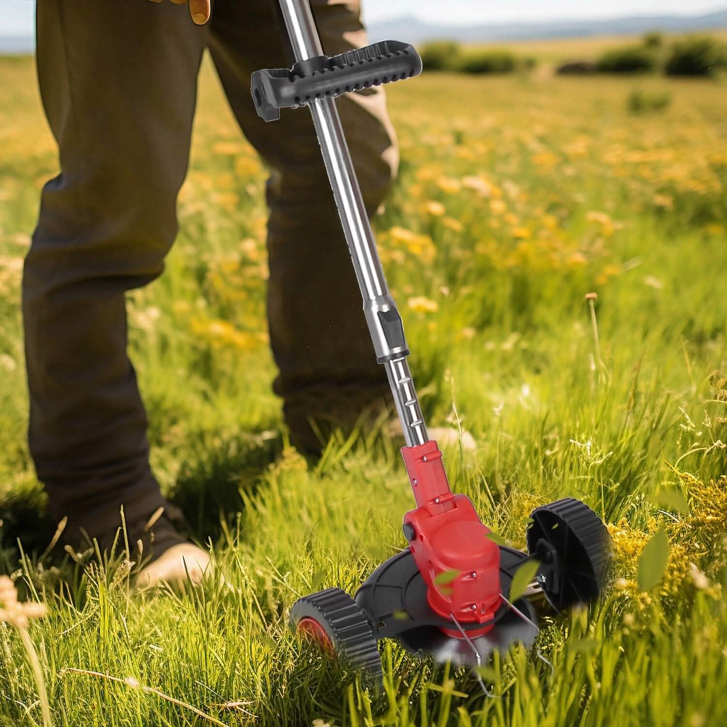 3-in-1 Electric Cordless Grass Wacker Battery Powered Grass Trimmer with Wheels Adjustable Head with 2-Pieces 2500mAh Batteries by DailySale