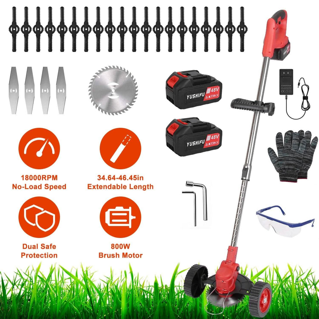3-in-1 Electric Cordless Grass Wacker Battery Powered Grass Trimmer with Wheels Adjustable Head with 2-Pieces 2500mAh Batteries by DailySale