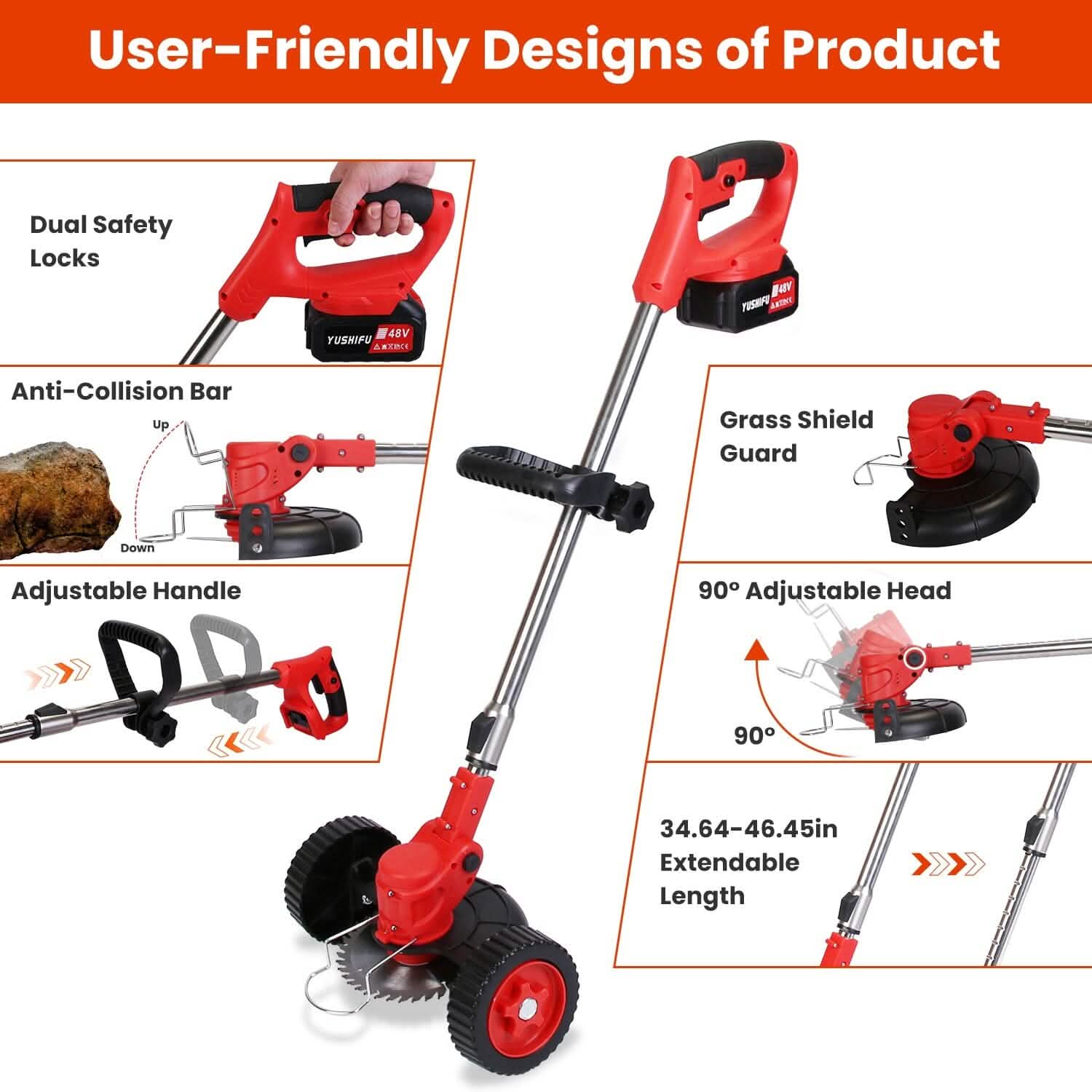 3-in-1 Electric Cordless Grass Wacker Battery Powered Grass Trimmer with Wheels Adjustable Head with 2-Pieces 2500mAh Batteries by DailySale