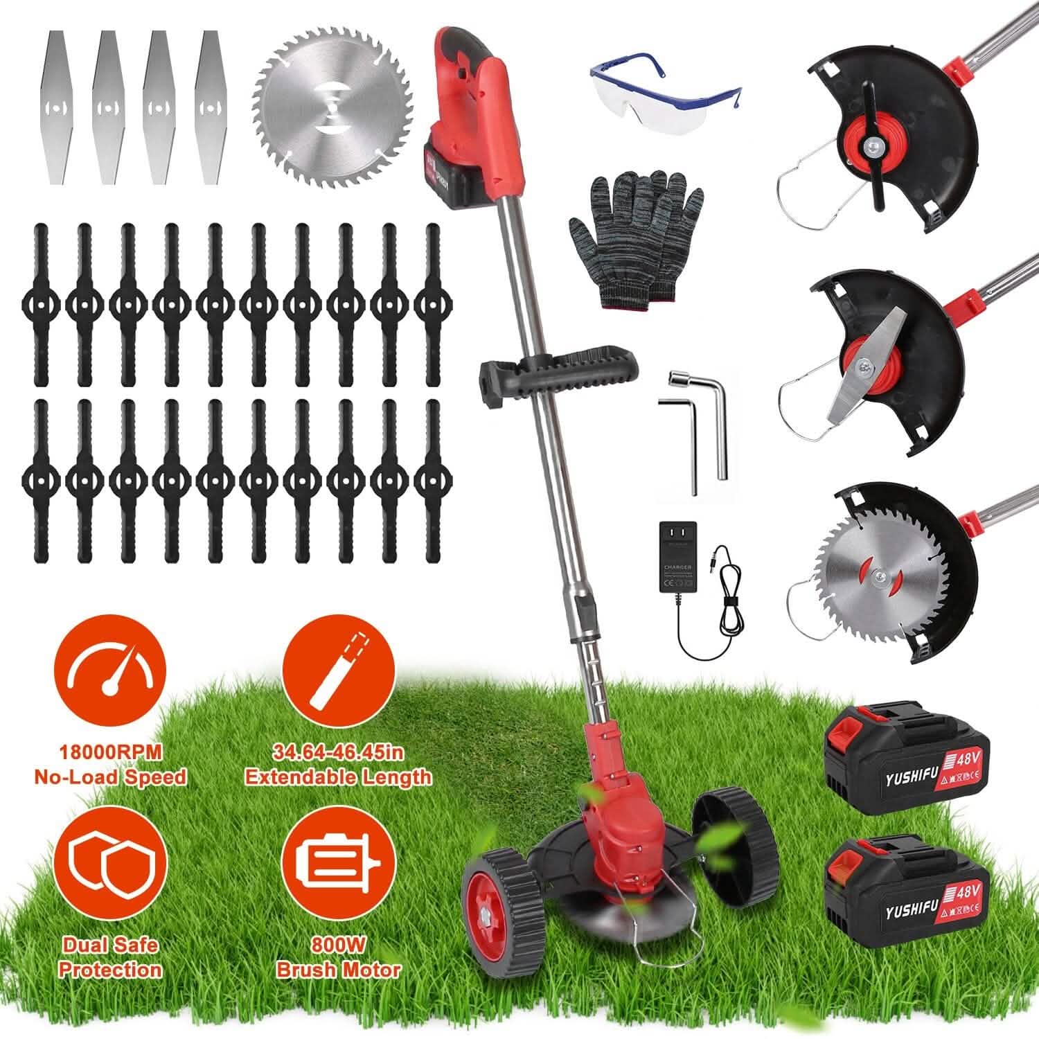 3-in-1 Electric Cordless Grass Wacker Battery Powered Grass Trimmer with Wheels Adjustable Head with 2-Pieces 2500mAh Batteries by DailySale