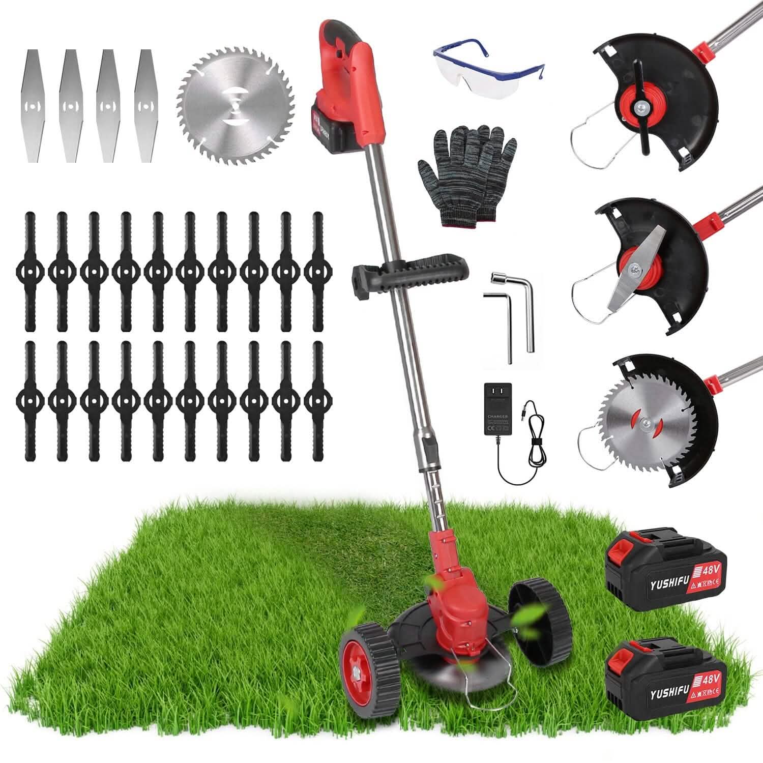 3-in-1 Electric Cordless Grass Wacker Battery Powered Grass Trimmer with Wheels Adjustable Head with 2-Pieces 2500mAh Batteries by DailySale