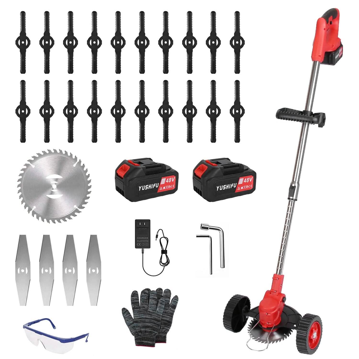 3-in-1 Electric Cordless Grass Wacker Battery Powered Grass Trimmer with Wheels Adjustable Head with 2-Pieces 2500mAh Batteries by DailySale