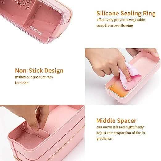 3-Layer Stackable Bento Box Japanese Lunch Box Kit with Spoon & Fork by DailySale