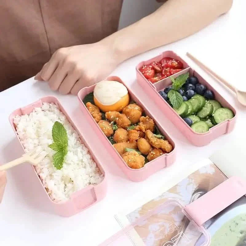 3-Layer Stackable Bento Box Japanese Lunch Box Kit with Spoon & Fork by DailySale