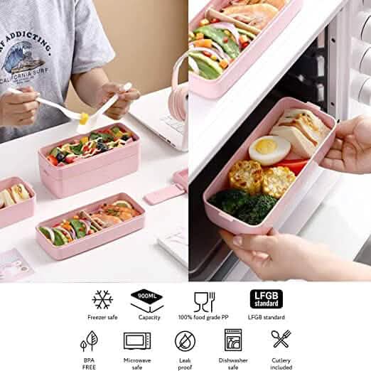 3-Layer Stackable Bento Box Japanese Lunch Box Kit with Spoon & Fork by DailySale