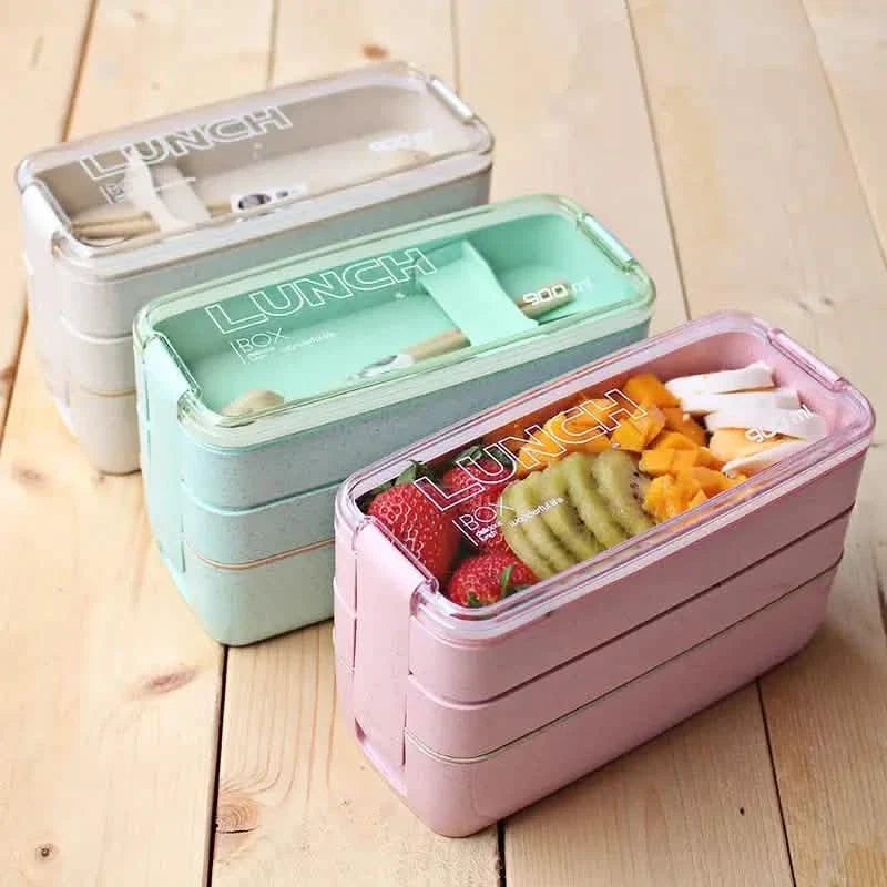 3-Layer Stackable Bento Box Japanese Lunch Box Kit with Spoon & Fork by DailySale