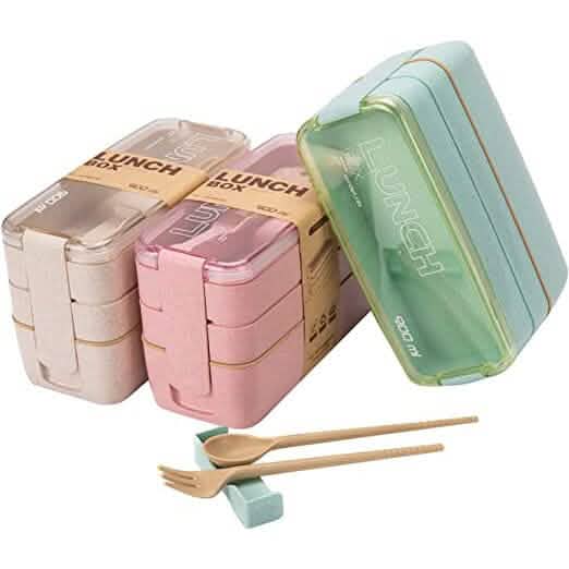 3-Layer Stackable Bento Box Japanese Lunch Box Kit with Spoon & Fork by DailySale
